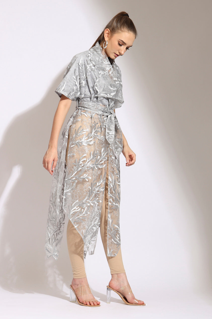 Kimono Satin Tile Bordir Panjang