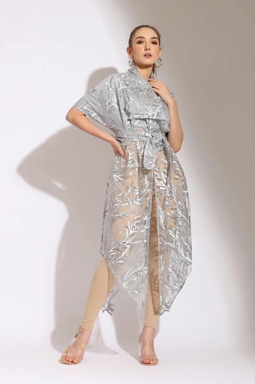 Kimono Satin Tile Bordir Panjang