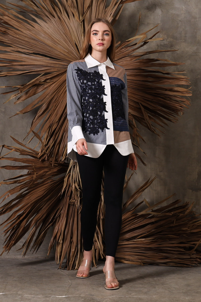 Bloom et Champs Kemeja Brukat Biru Kotak