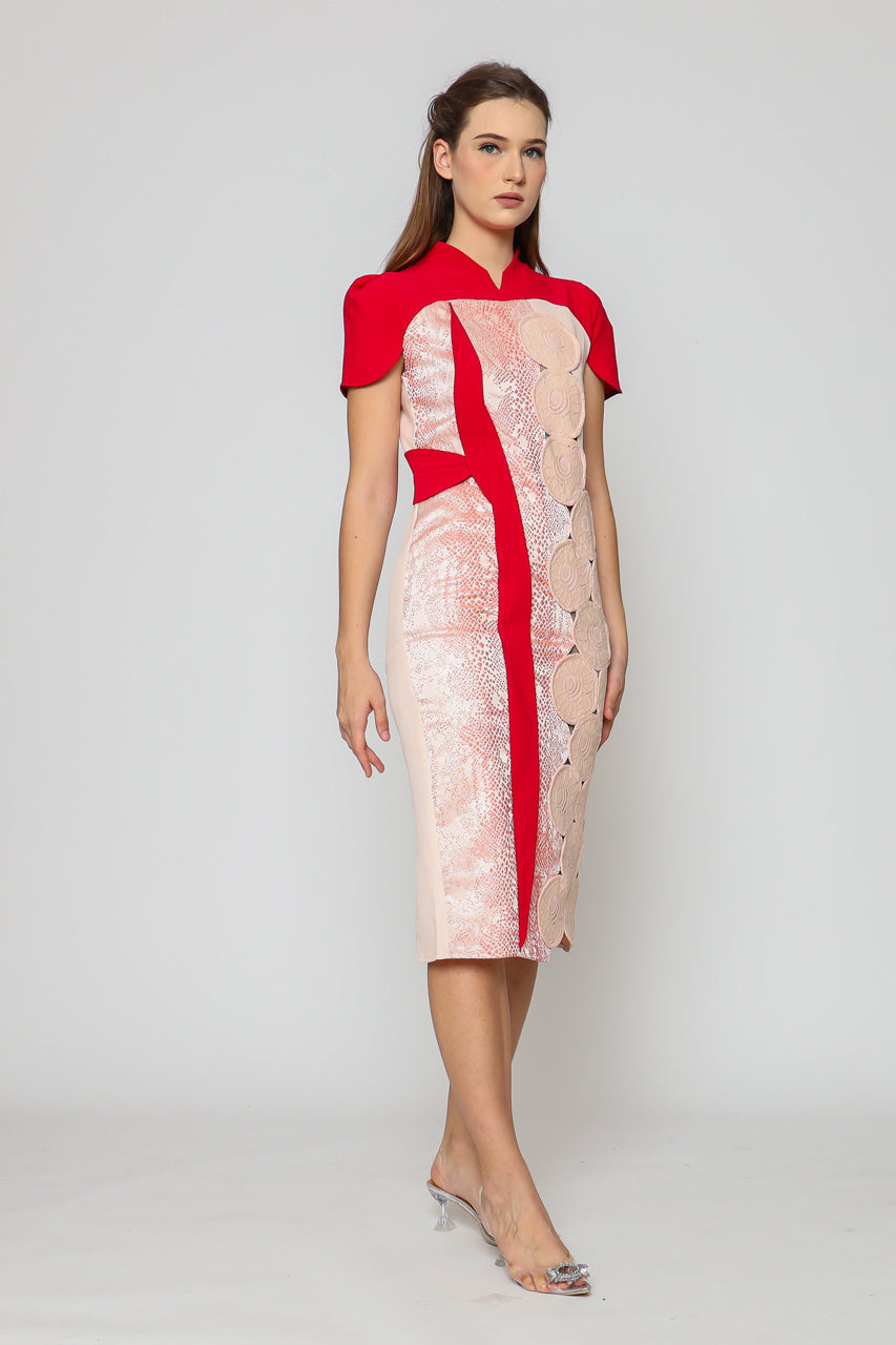 Dress Cheongsam Nude Pink Lingkar