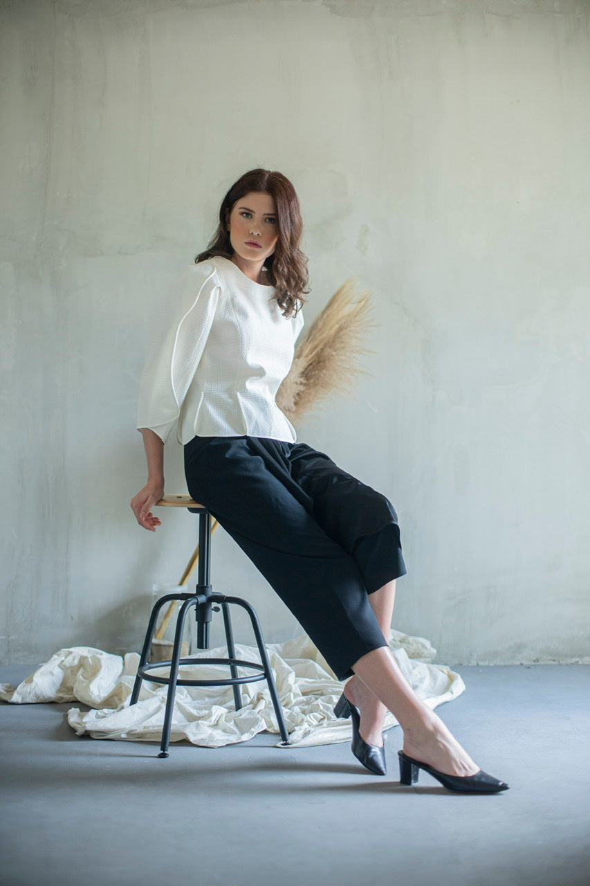 Top Tangan Balon Putih