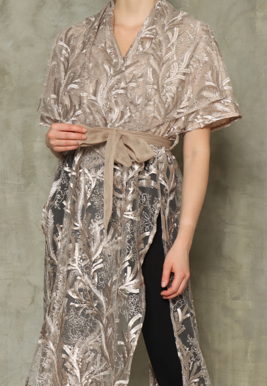 Kimono Tile Bordir Panjang Gold Leaves