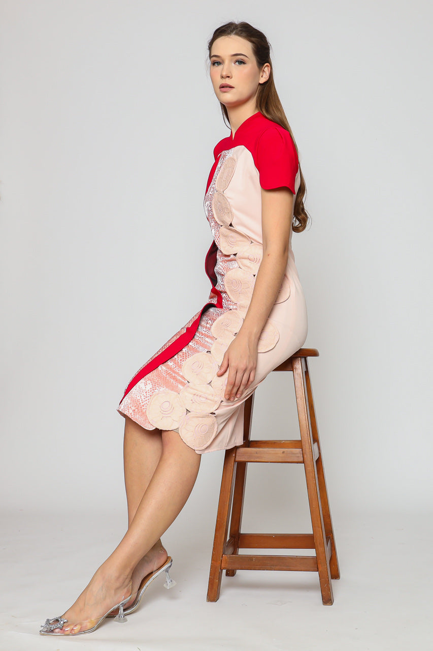 Dress Cheongsam Nude Pink Lingkar