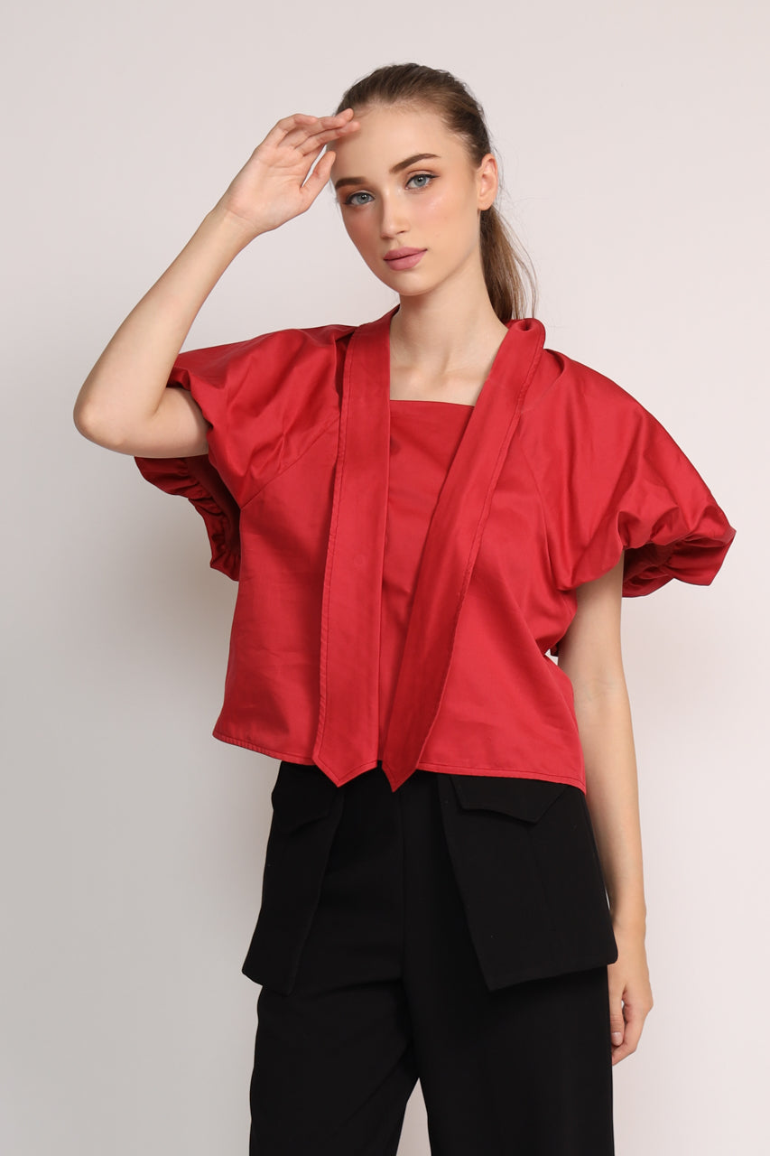 Bloom et Champs Kemeja Tangan Balon Merah
