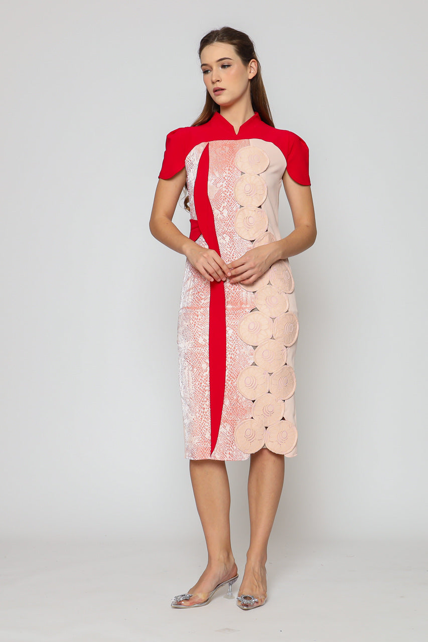 Dress Cheongsam Nude Pink Lingkar
