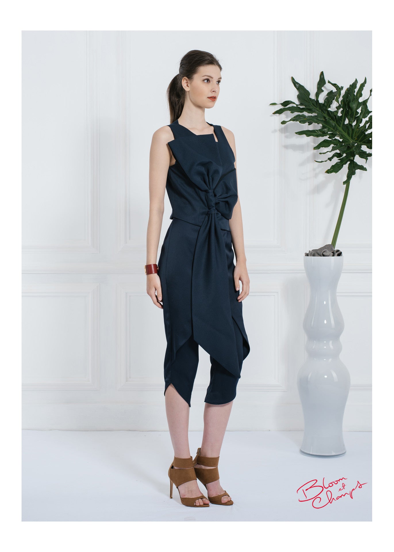 Navy Long Bow Top