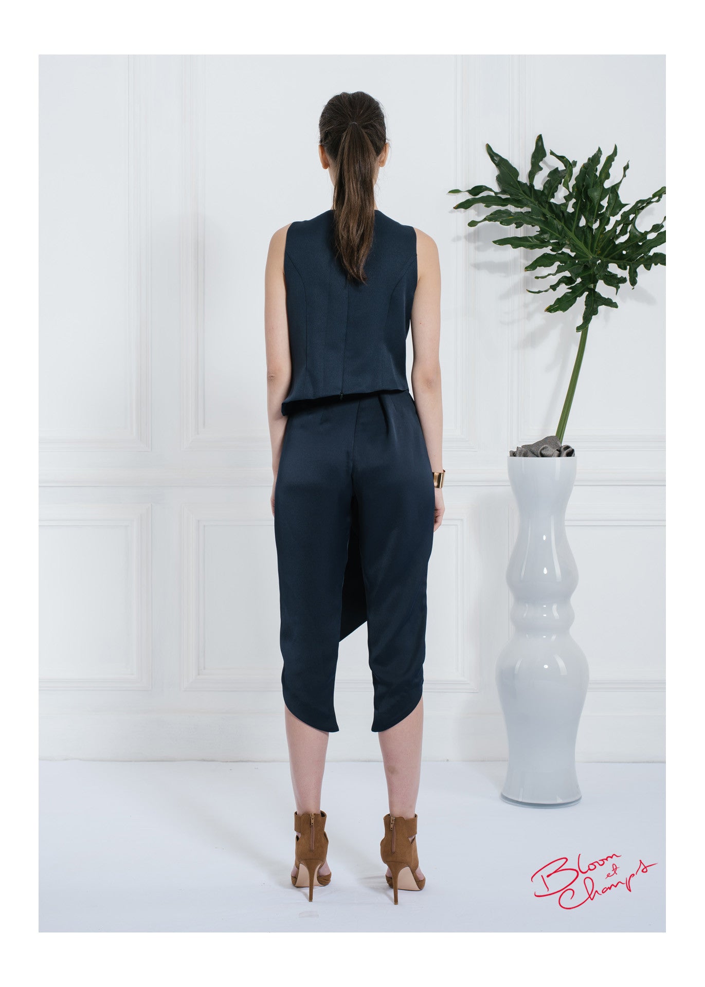 Navy Long Bow Top