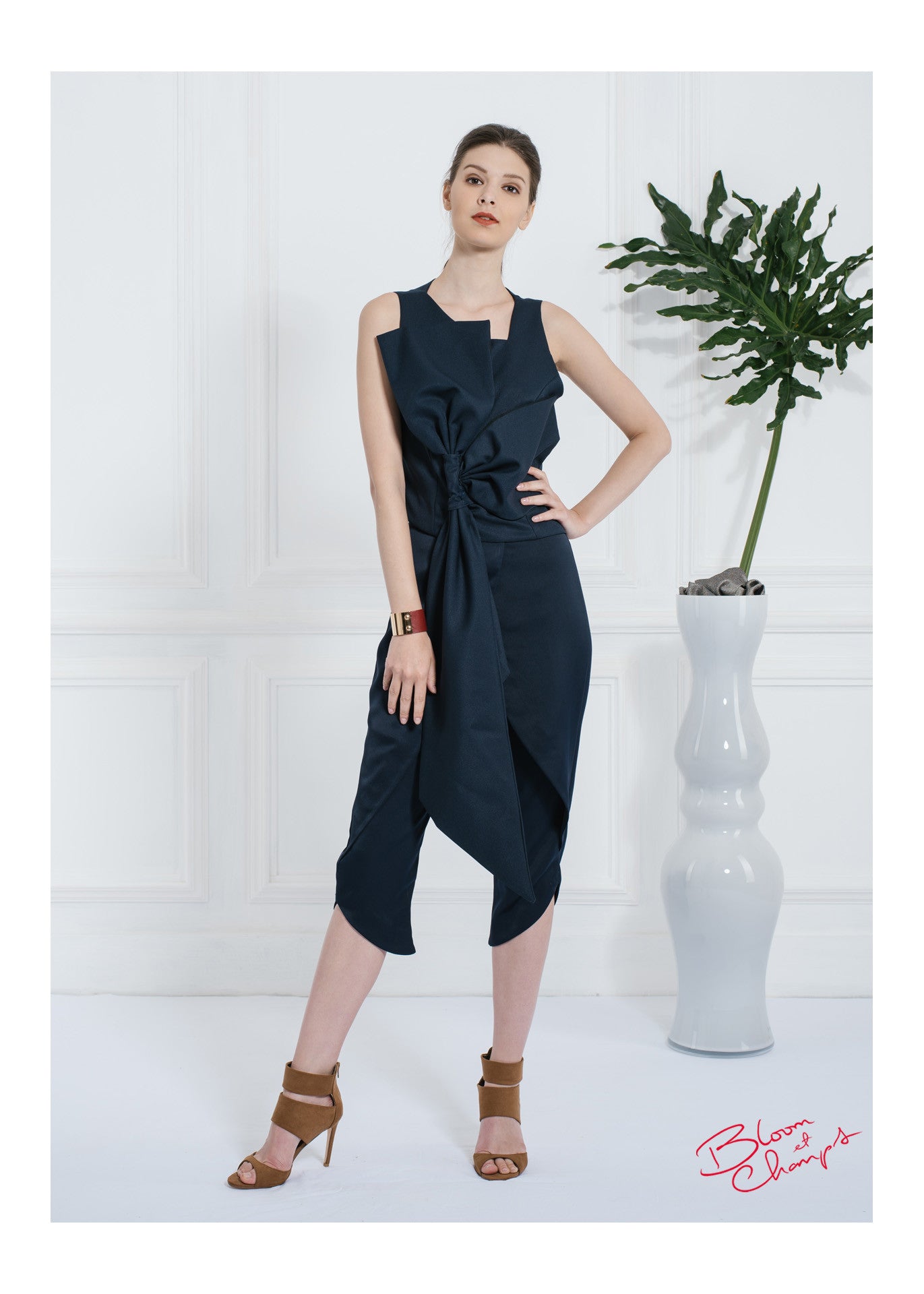 Navy Long Bow Top