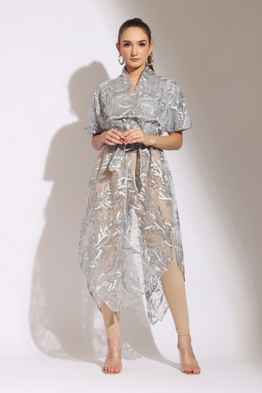 Kimono Satin Tile Bordir Panjang