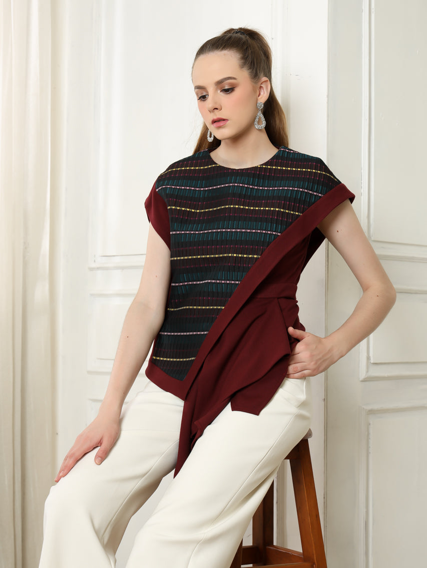 Bloom et Champs Maroon Jacquard Top