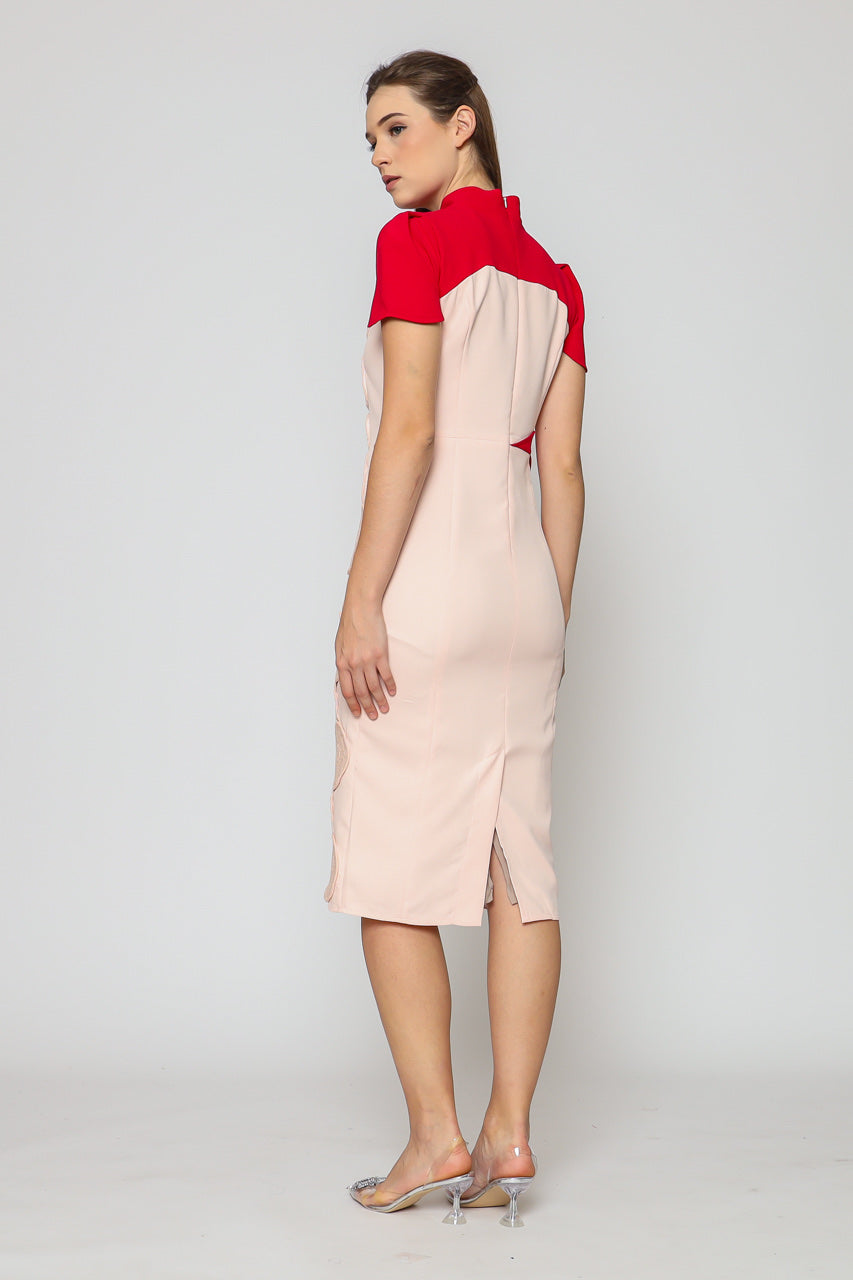 Dress Cheongsam Nude Pink Lingkar