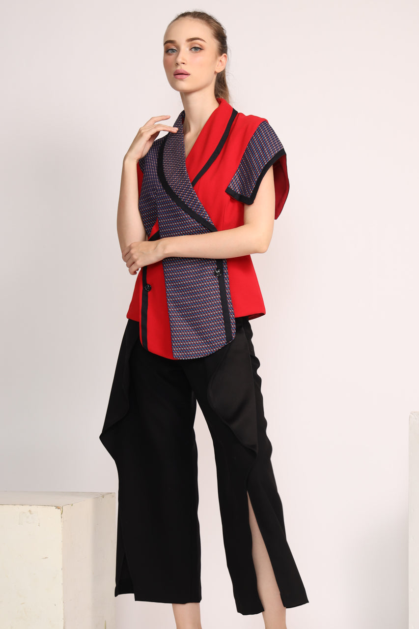 Bloom Blazer Checkered Merah