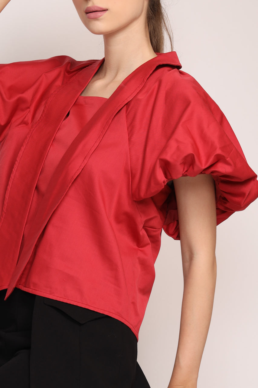 Bloom et Champs Kemeja Tangan Balon Merah