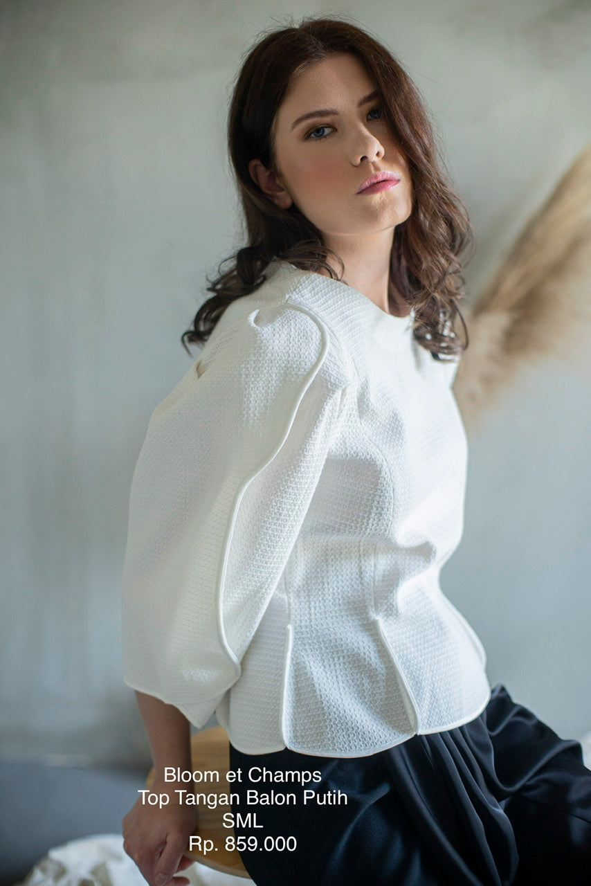 Top Tangan Balon Putih