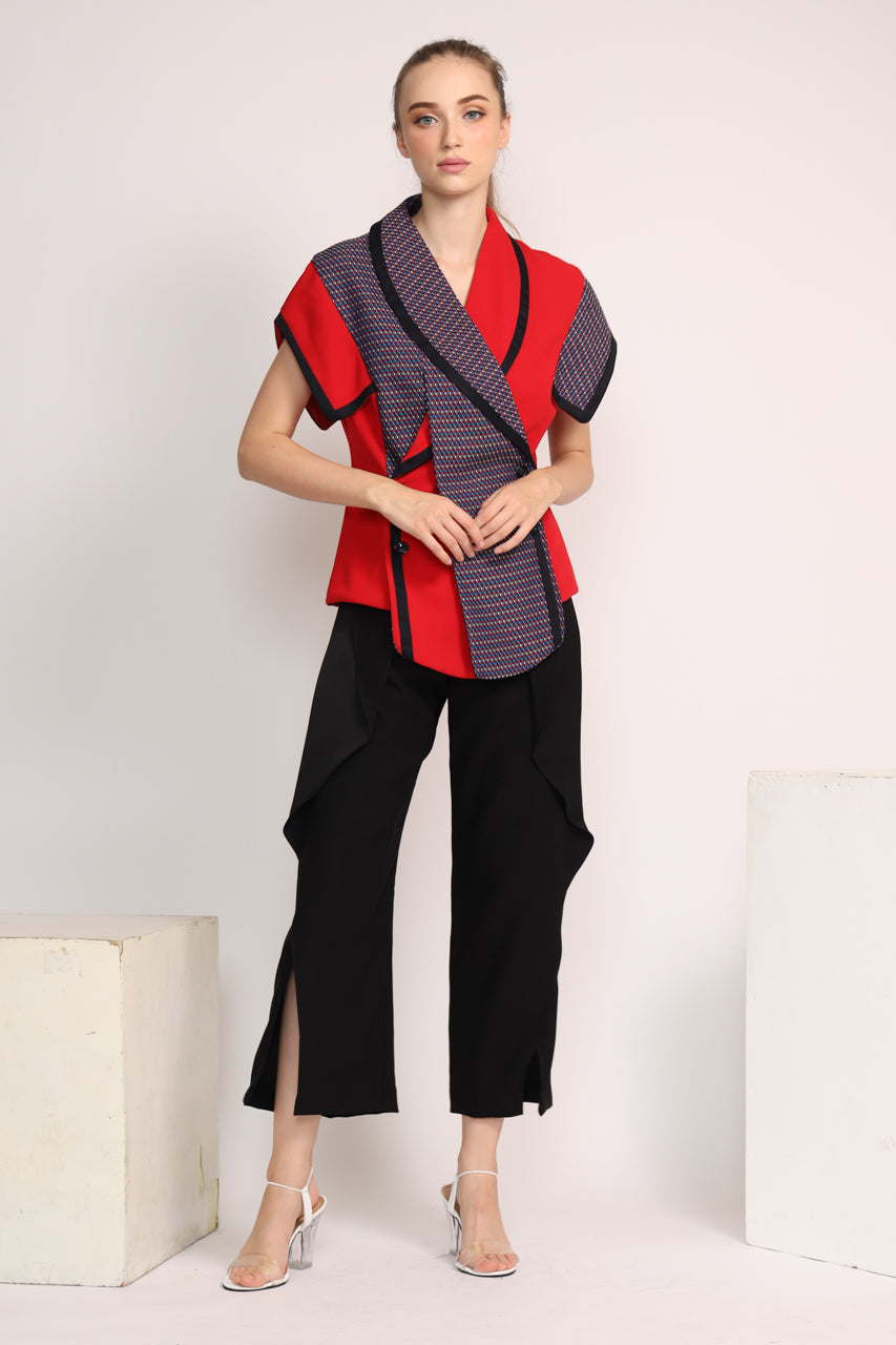 Bloom Blazer Checkered Merah