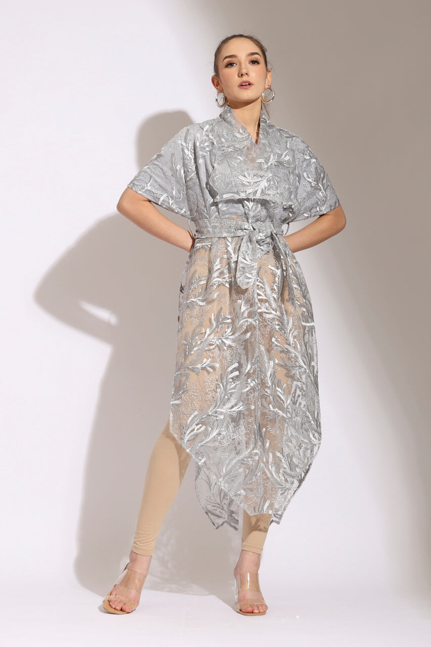 Kimono Satin Tile Bordir Panjang