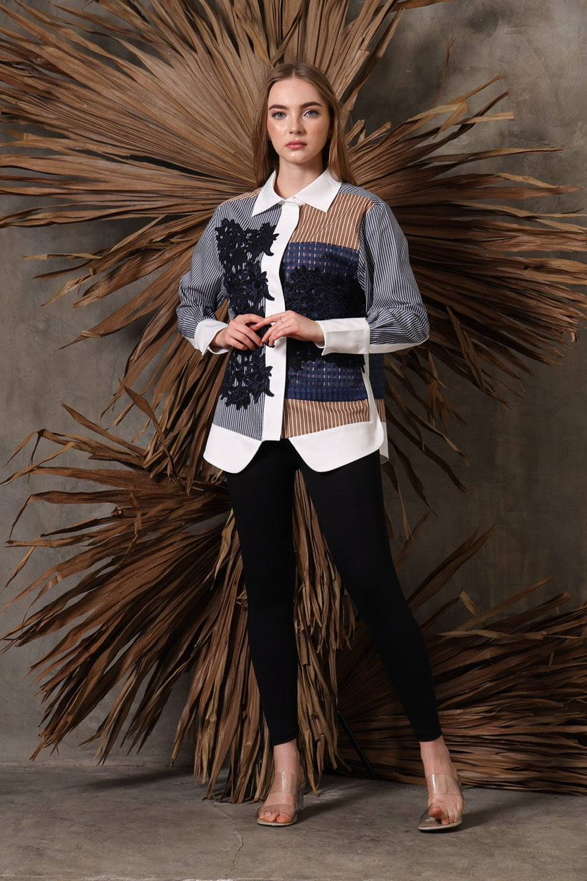 Bloom et Champs Kemeja Brukat Biru Kotak