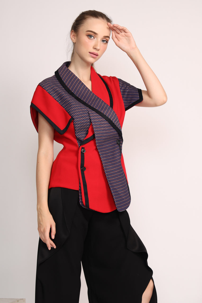 Bloom Blazer Checkered Merah