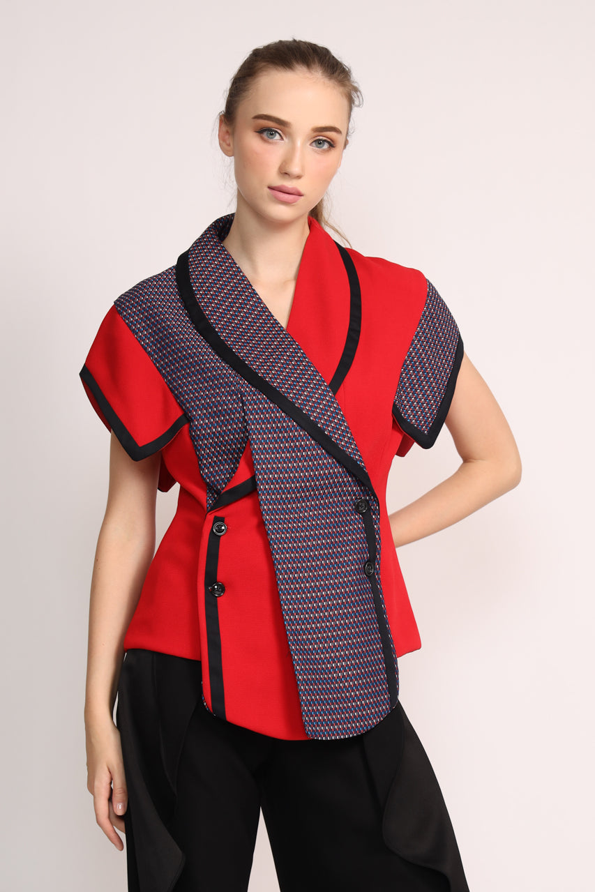 Bloom Blazer Checkered Merah