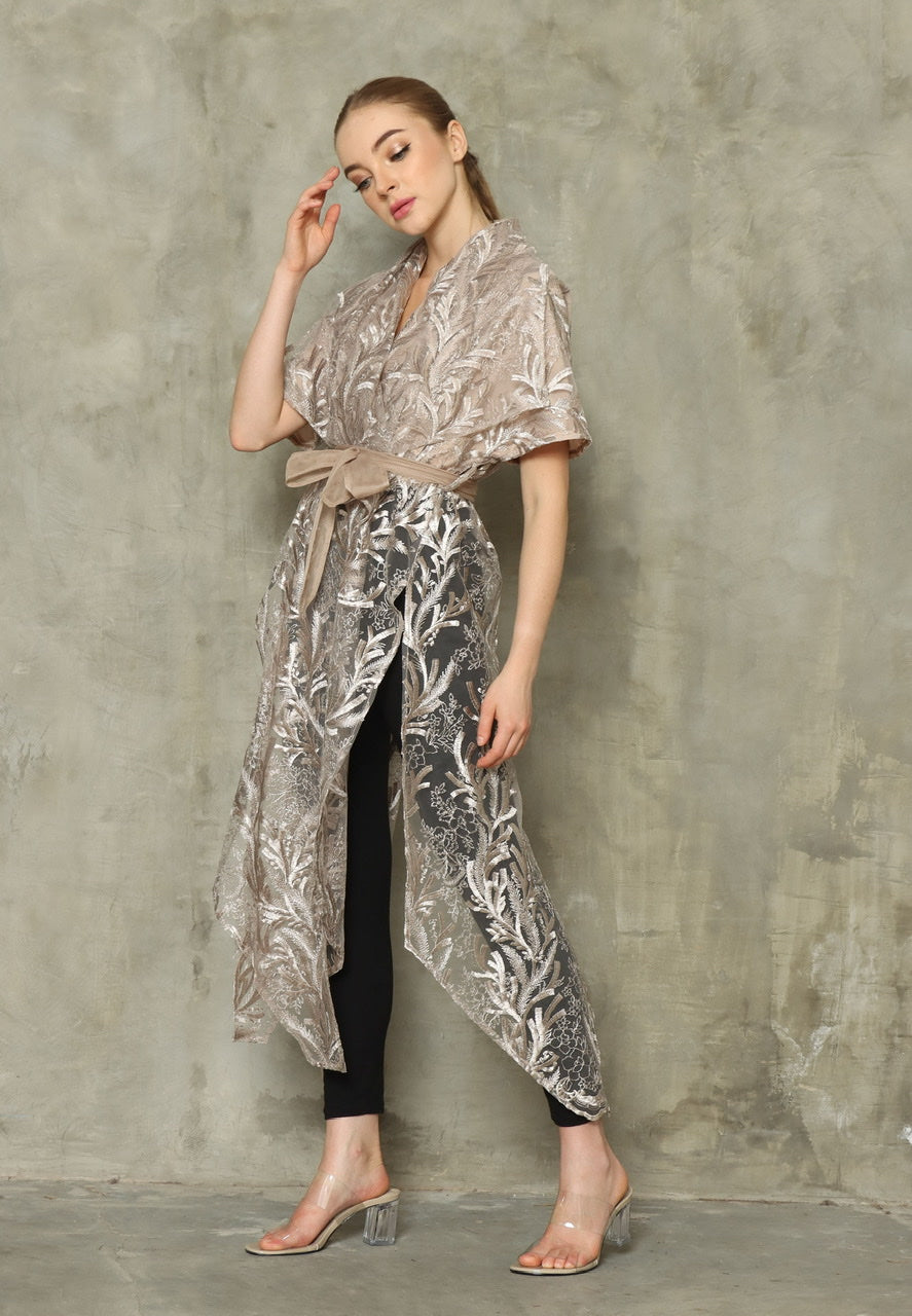 Kimono Tile Bordir Panjang Gold Leaves