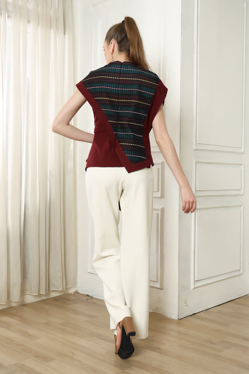 Bloom et Champs Maroon Jacquard Top