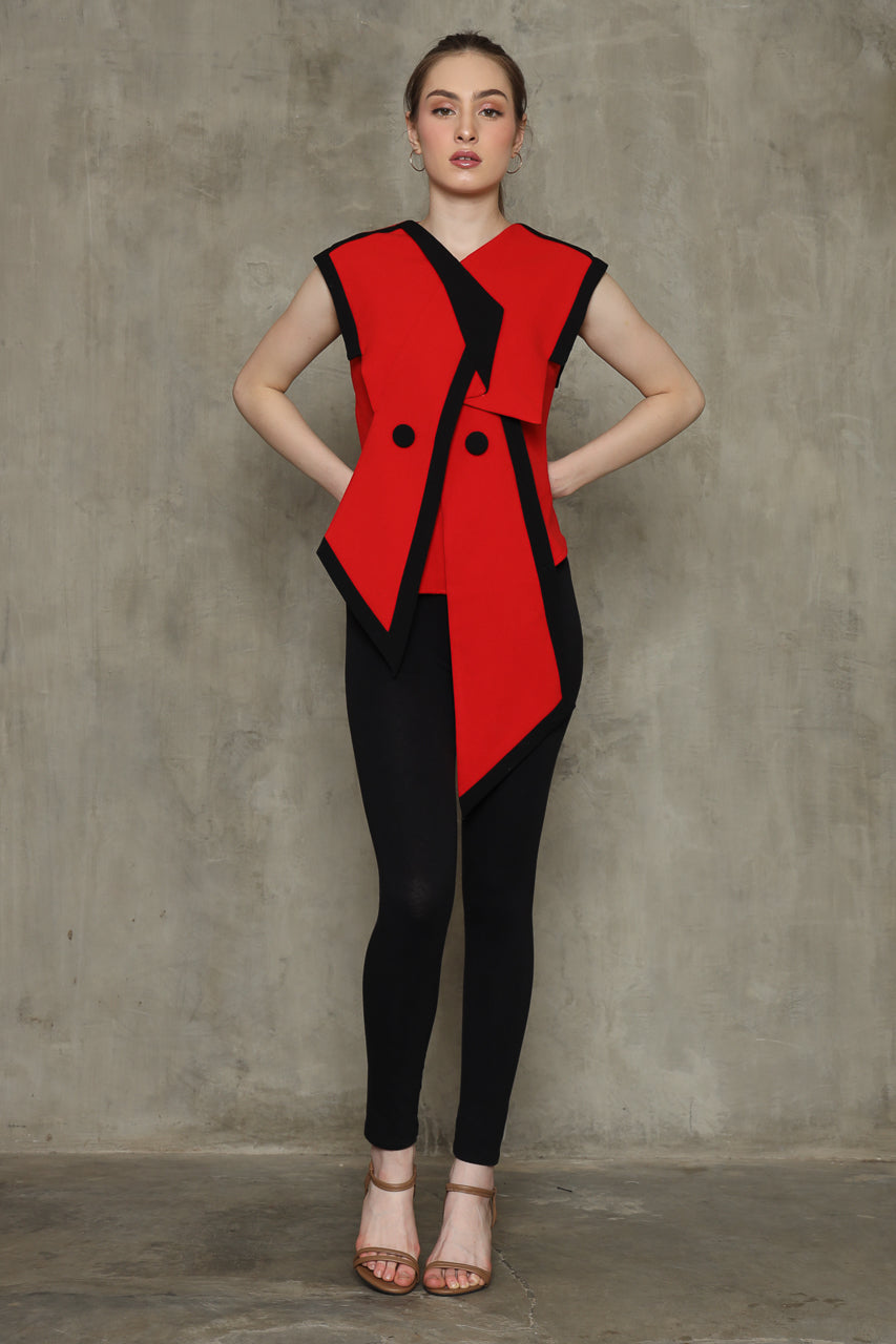 Bloom et Champs Tuxedo Top in Red/Black