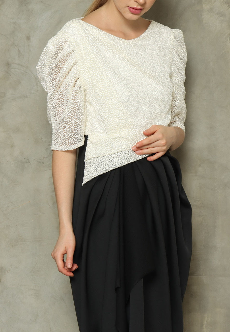 Dress Lengan Balon Panda Tile Bordir Titik