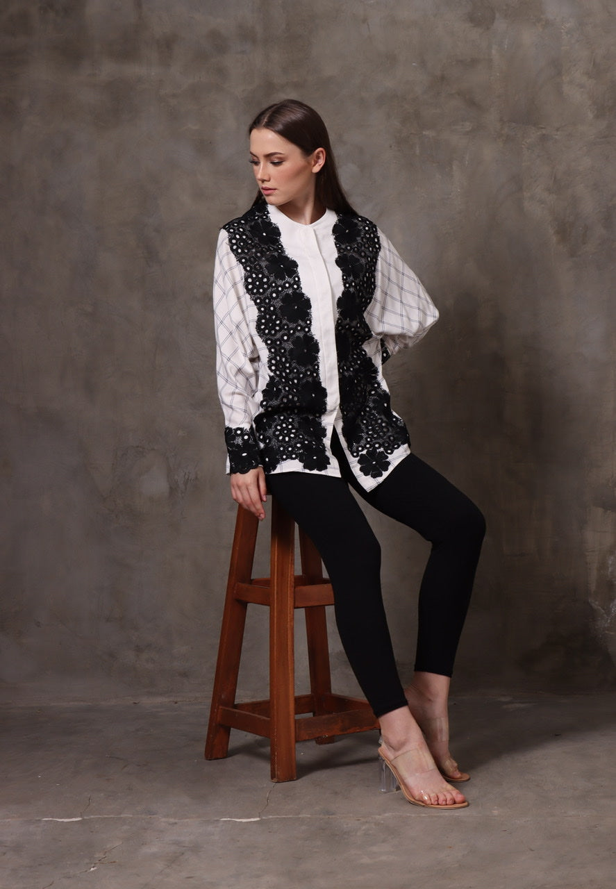 Kemeja Rayon Kotak Brukat