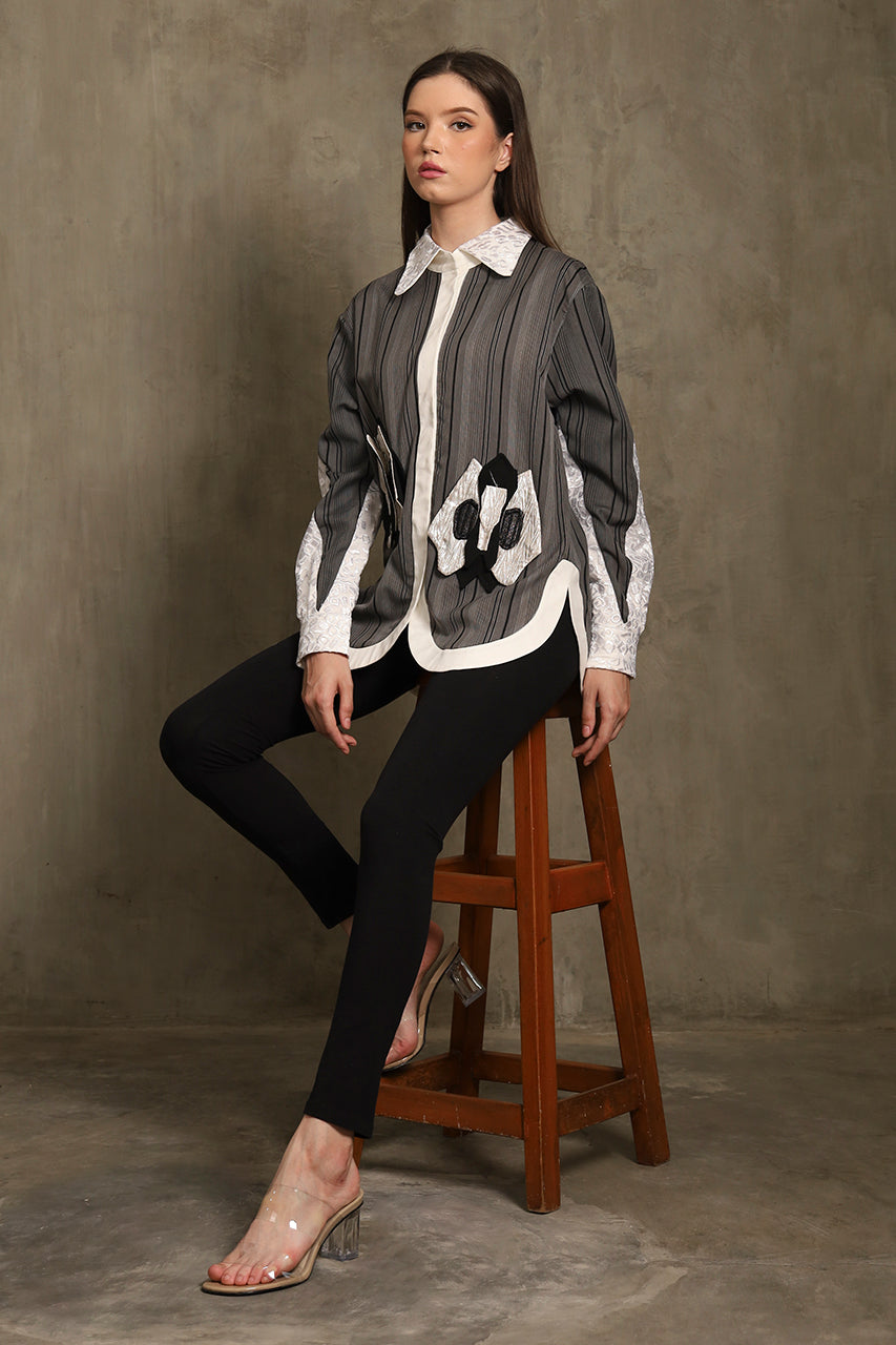 Bloom et Champs Kemeja Bunga Salur Abu