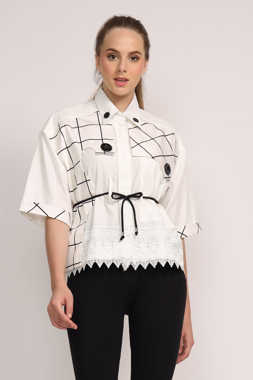 BloometChamps Kemeja Kotak Renda