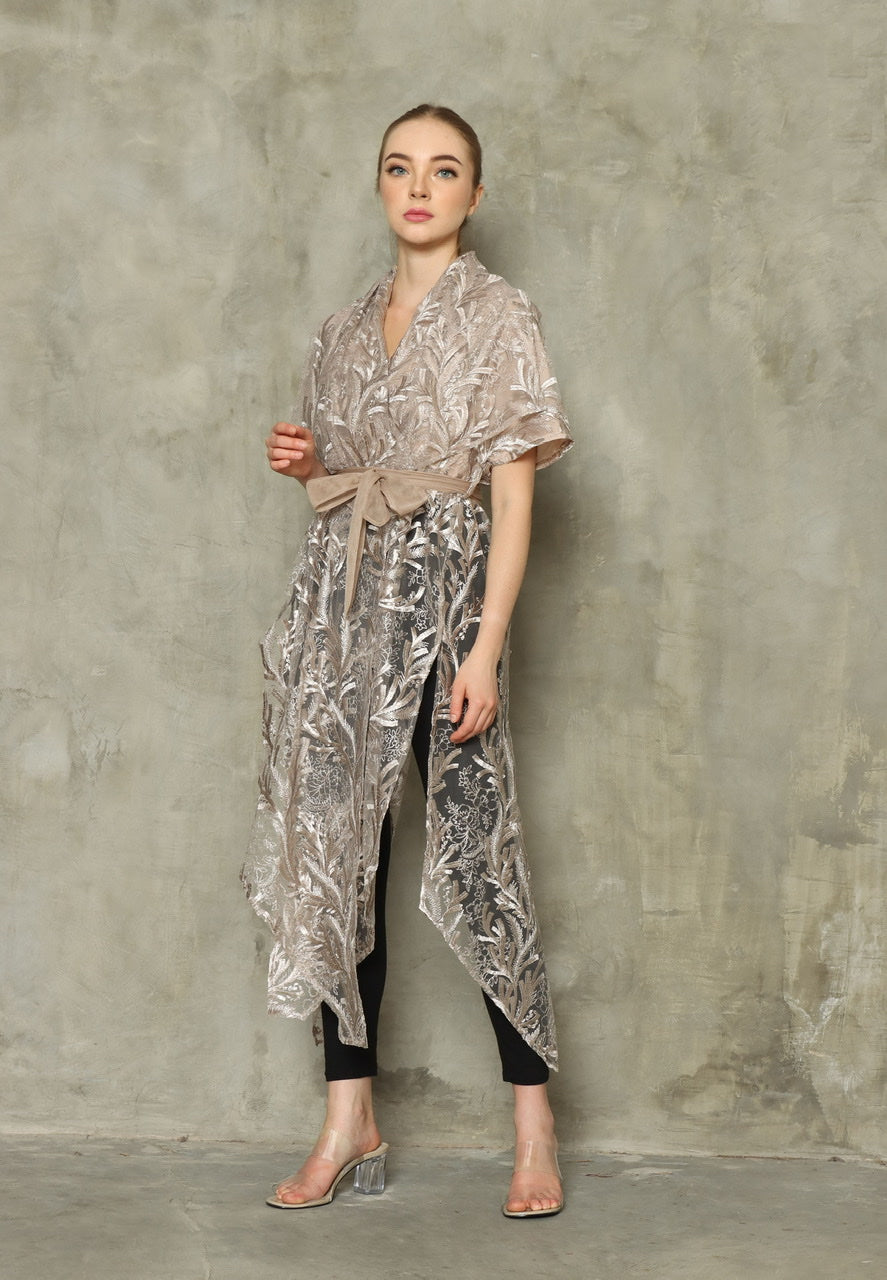 Kimono Tile Bordir Panjang Gold Leaves