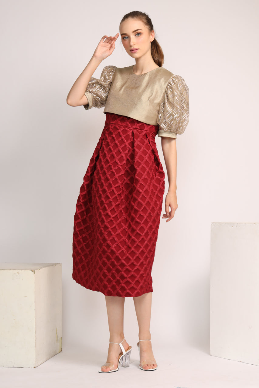 Bloom et Champs Dress Rompi Merah/Emas