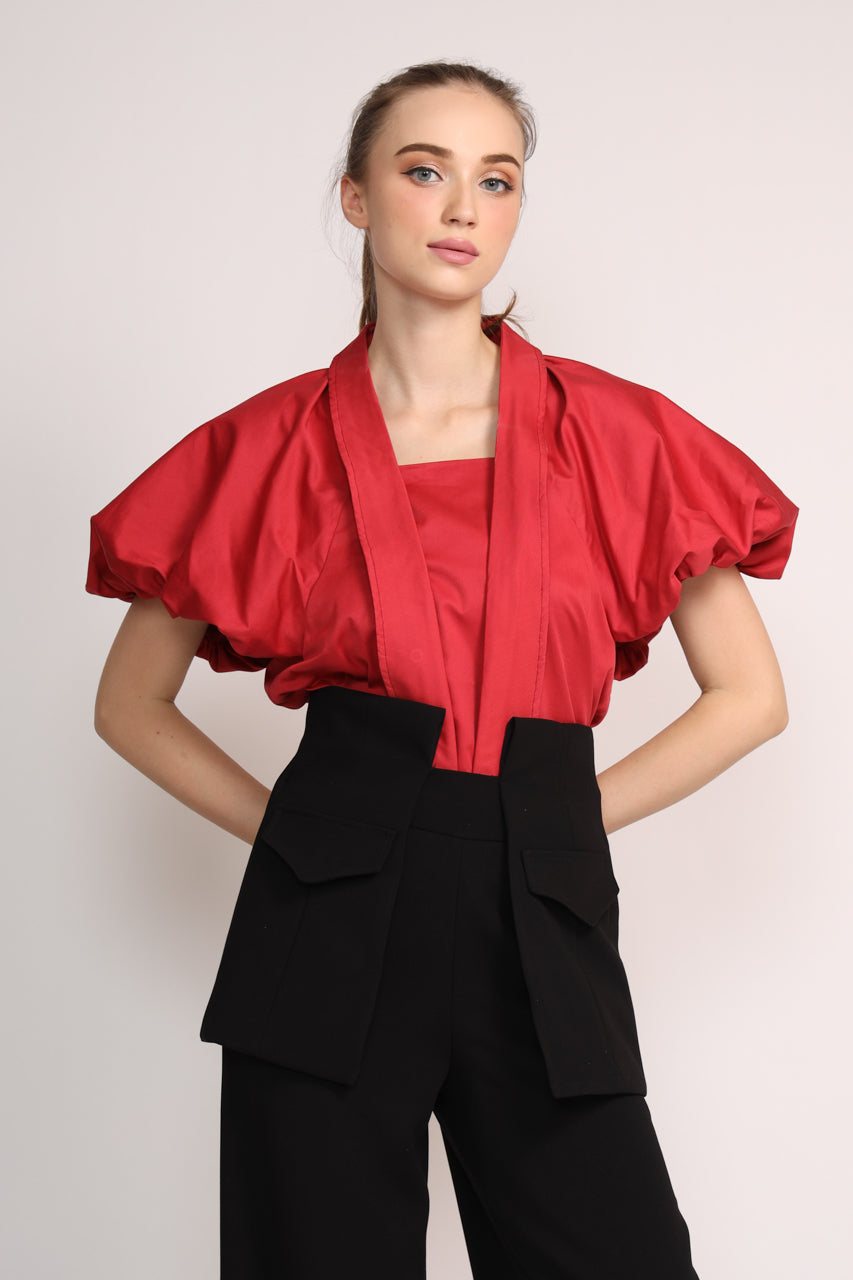 Bloom et Champs Kemeja Tangan Balon Merah