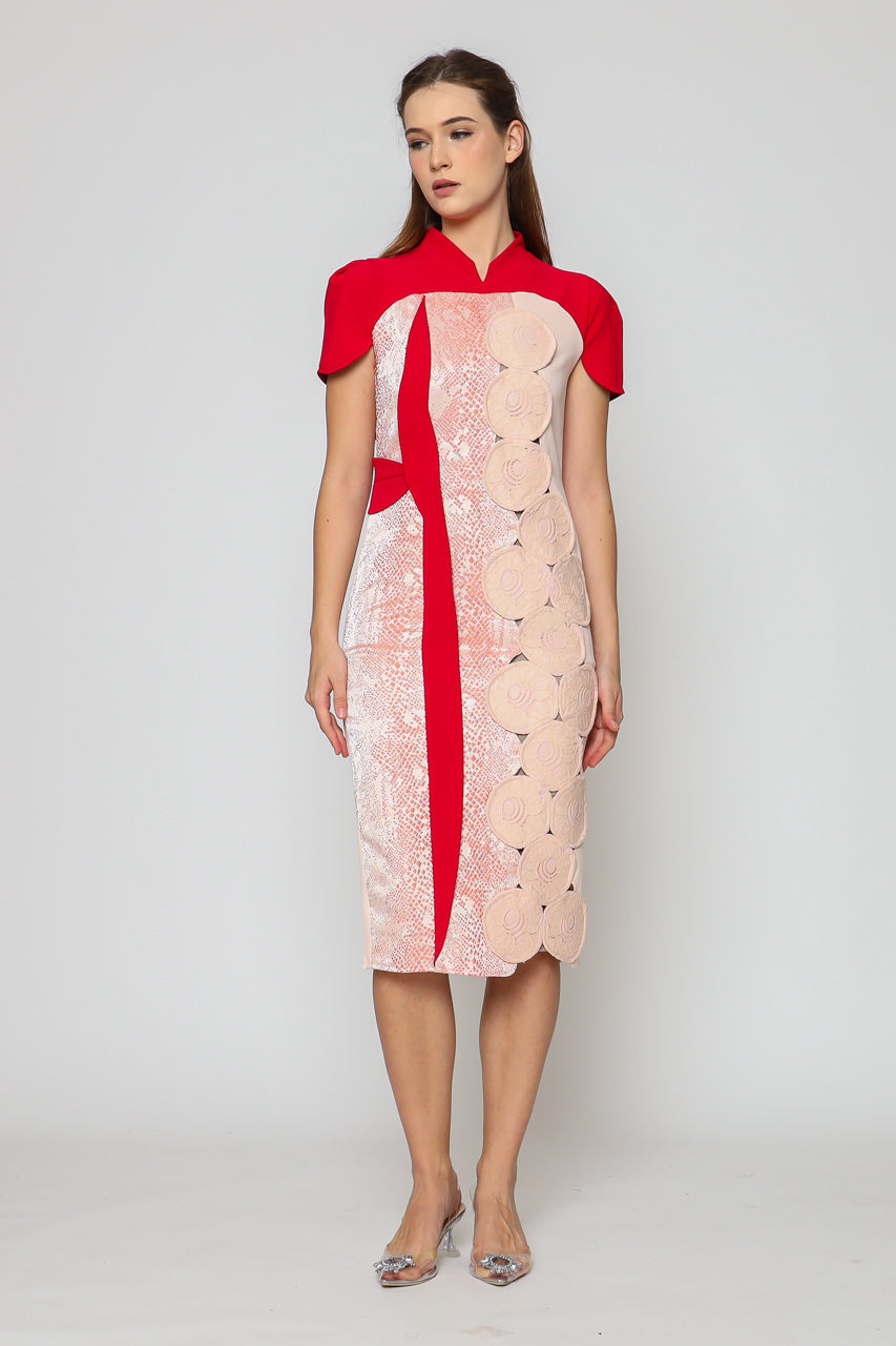 Dress Cheongsam Nude Pink Lingkar