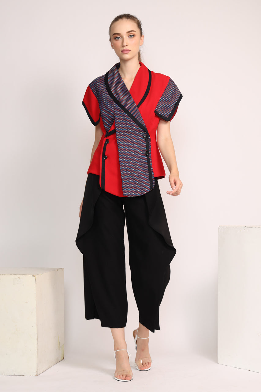 Bloom Blazer Checkered Merah