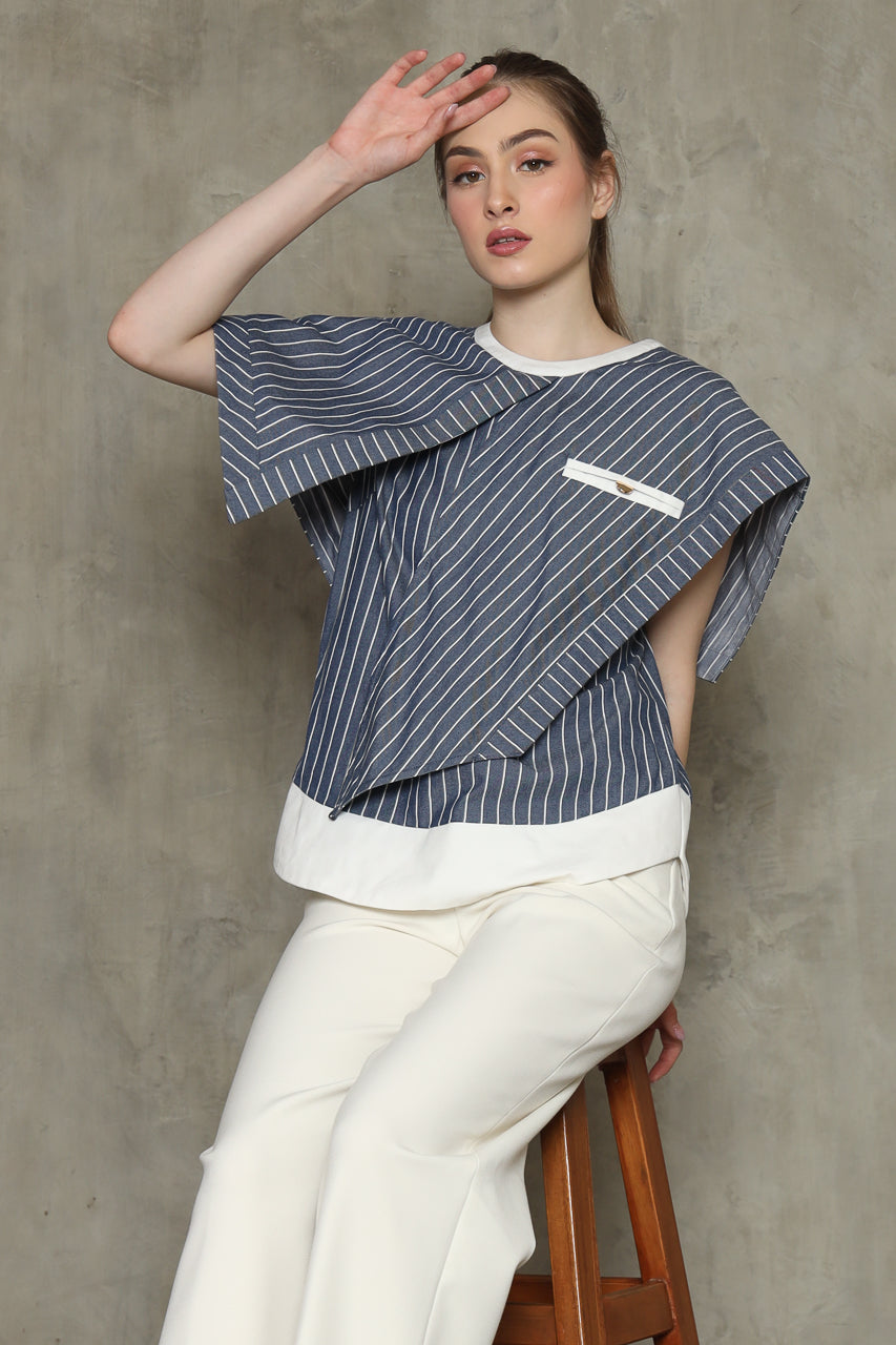 Bloom Kemeja Denim Salur/Celana DT Kantong Putih