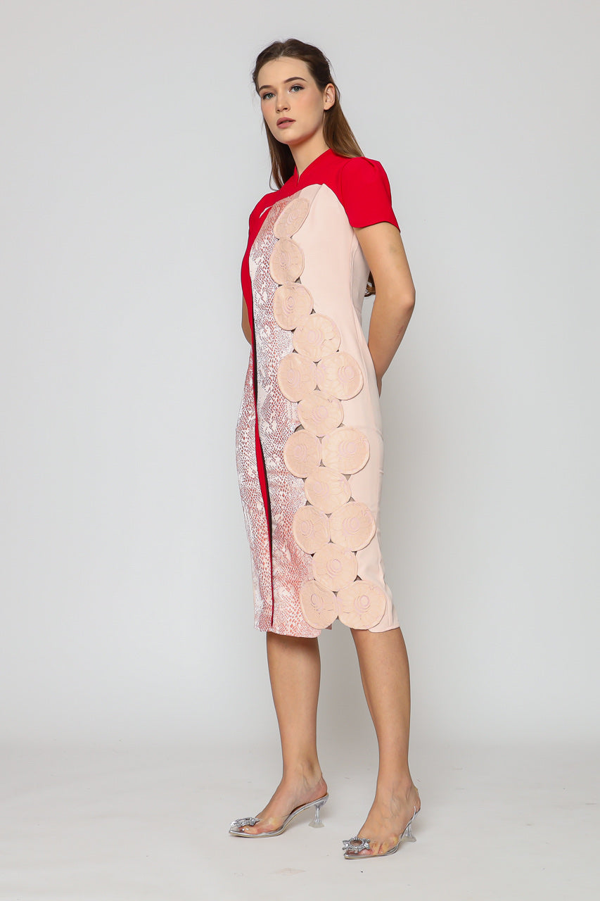 Dress Cheongsam Nude Pink Lingkar