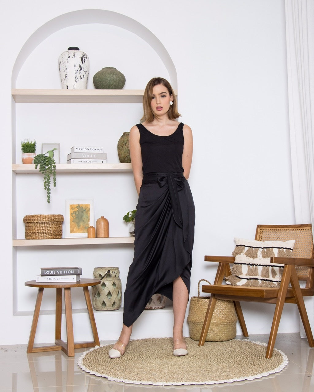 Rok Pleats Tali Saten Crepe