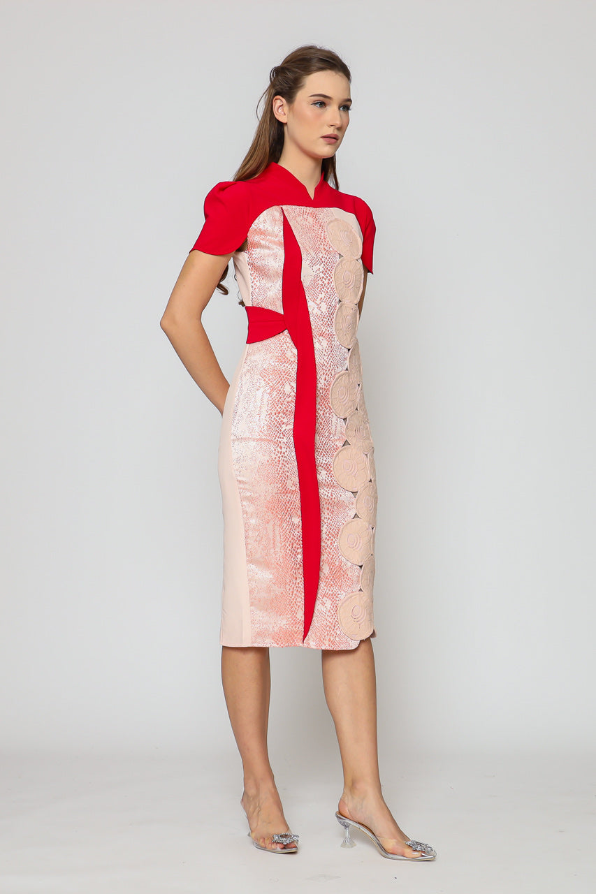 Dress Cheongsam Nude Pink Lingkar