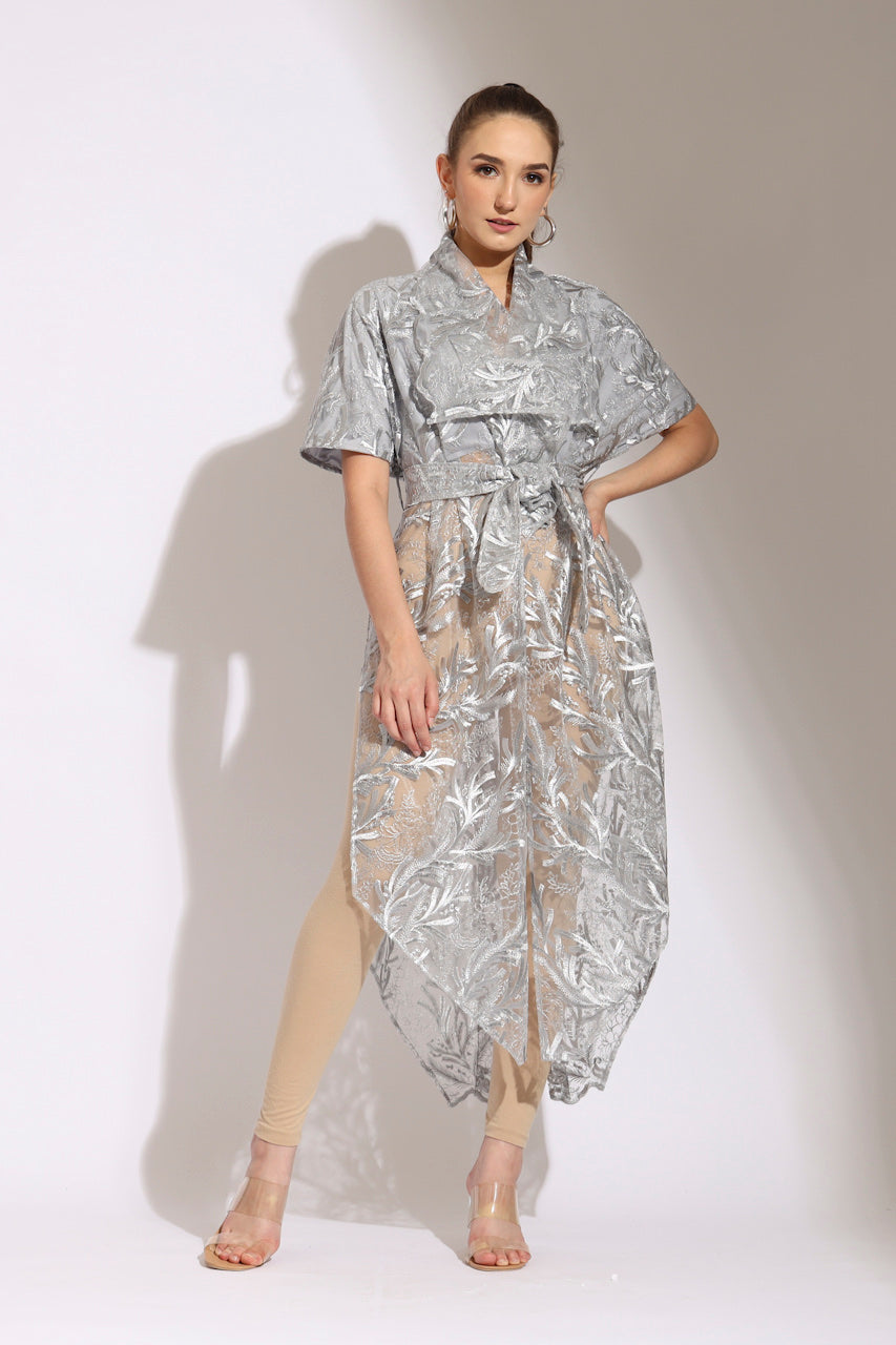 Kimono Satin Tile Bordir Panjang