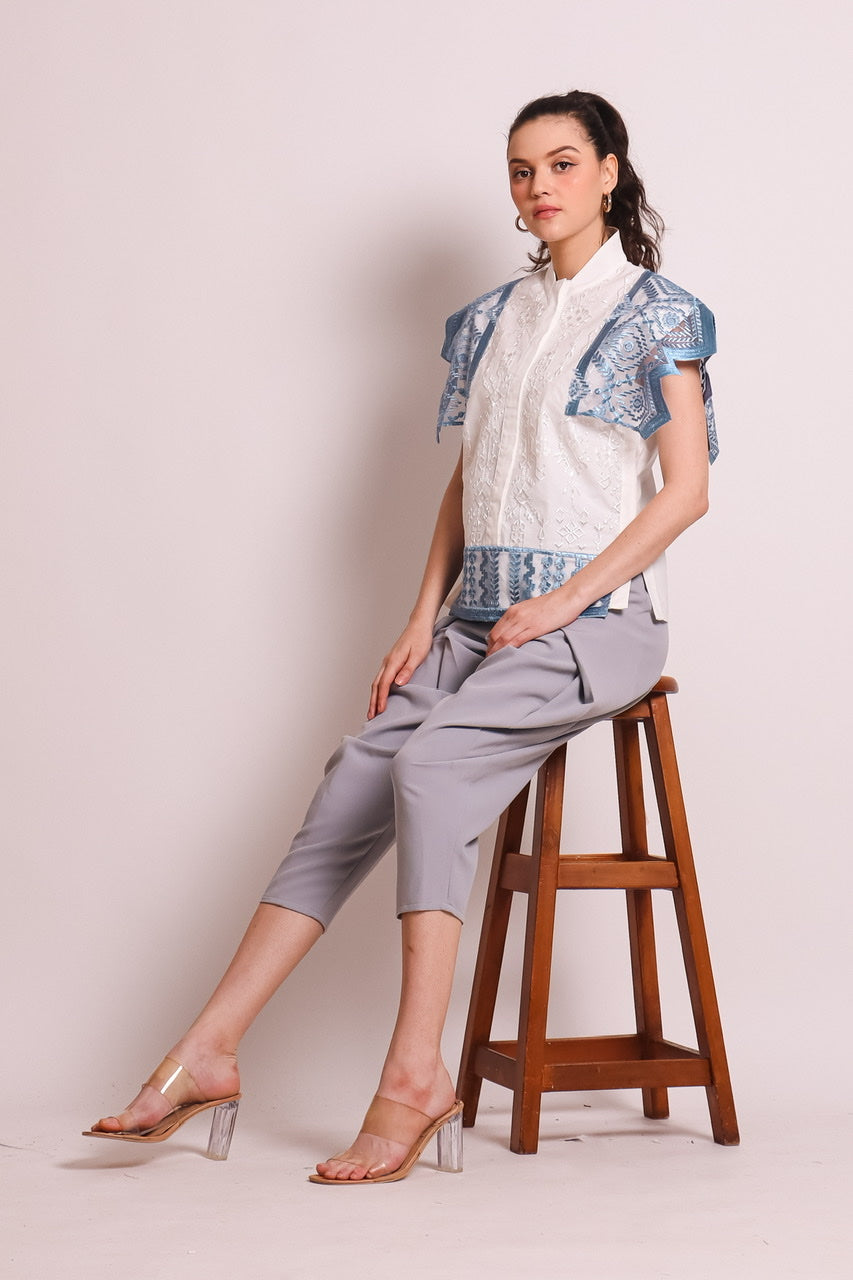 Bloom et Champs Kemeja Tile Renda Biru Zigzag