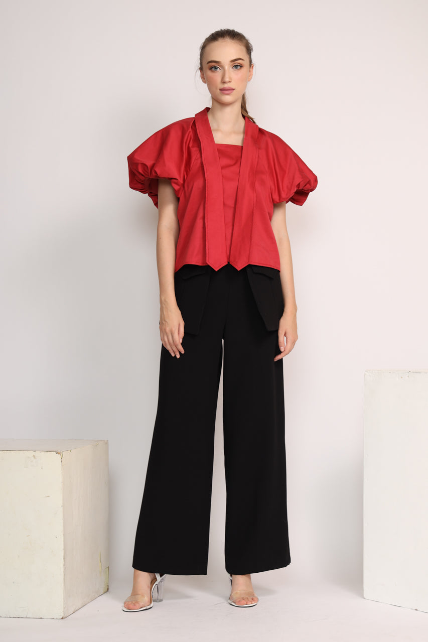 Bloom et Champs Kemeja Tangan Balon Merah