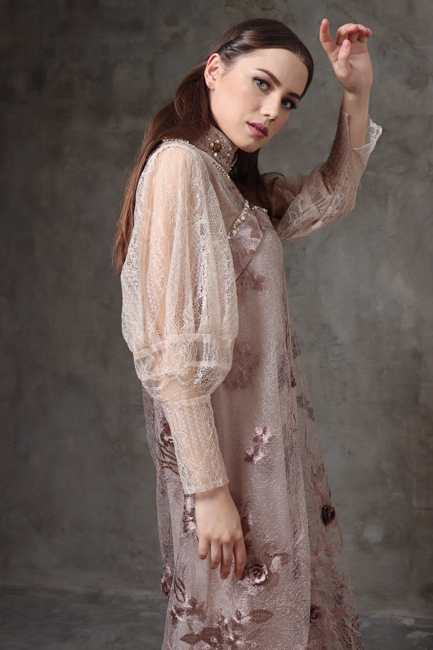 Dress Tile Lengan Panjang Payet