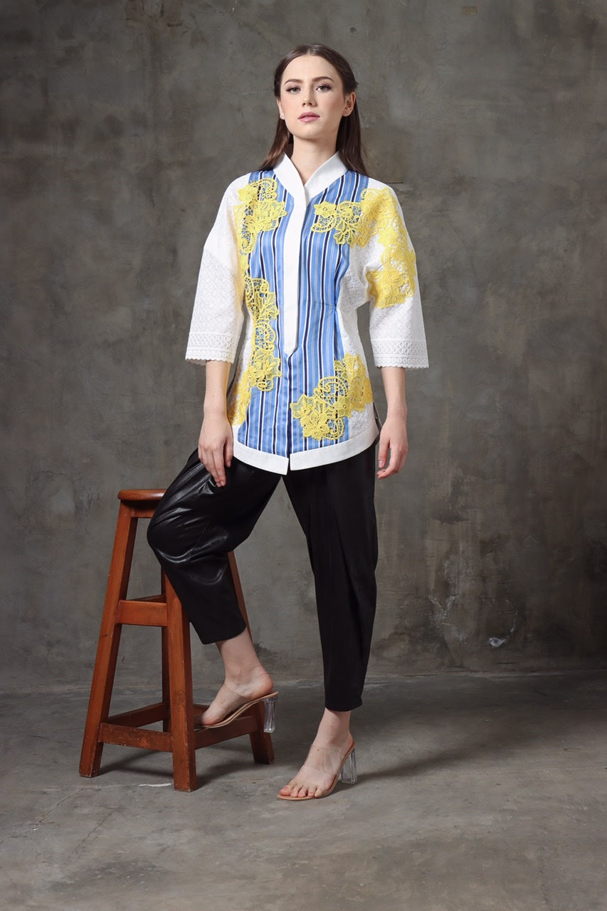 Kemeja Bordir Renda Kuning