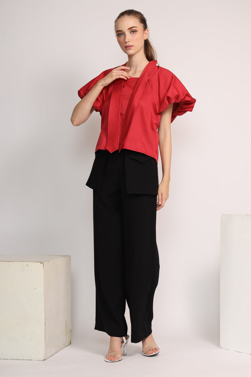 Bloom et Champs Kemeja Tangan Balon Merah