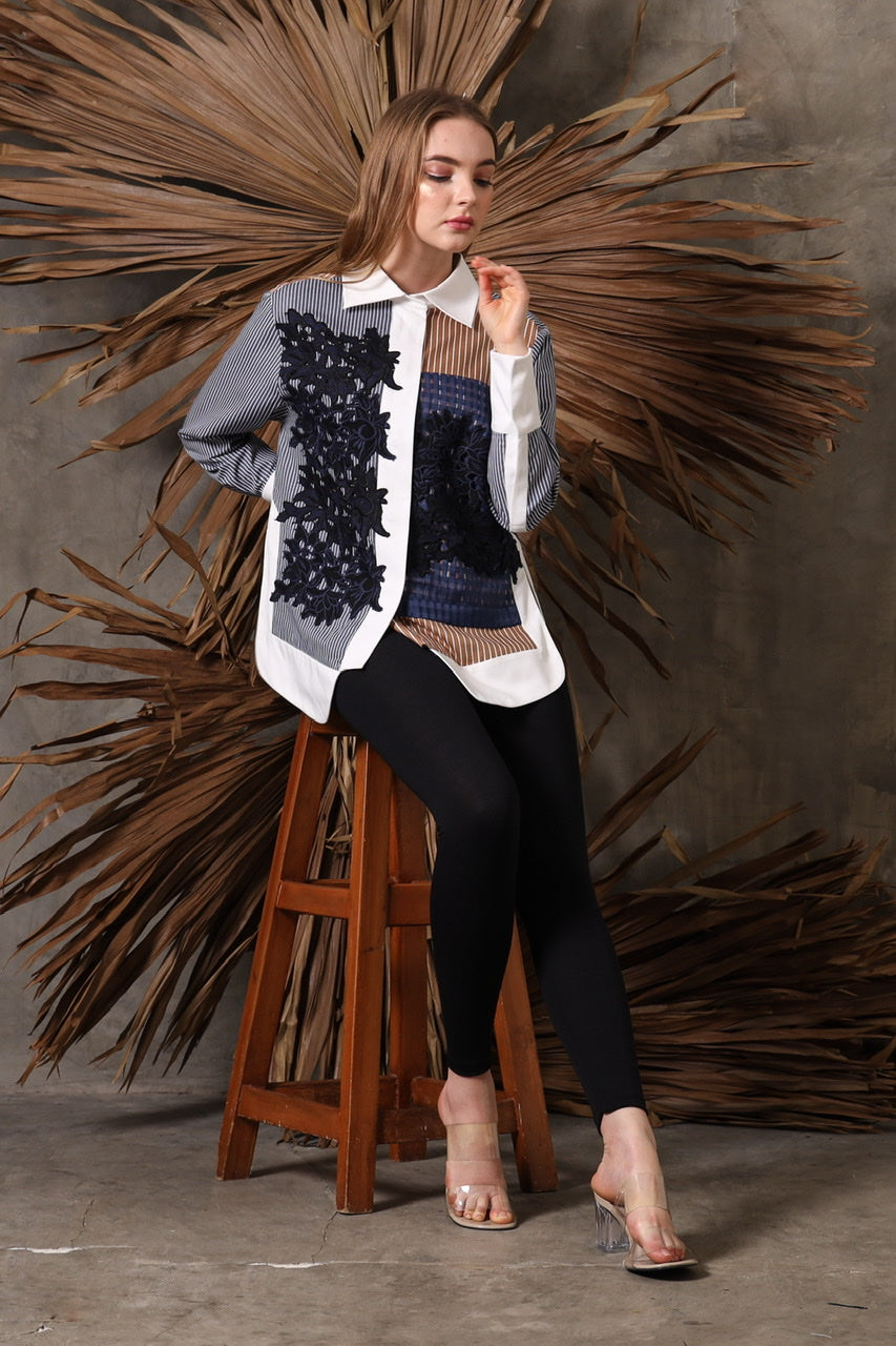 Bloom et Champs Kemeja Brukat Biru Kotak