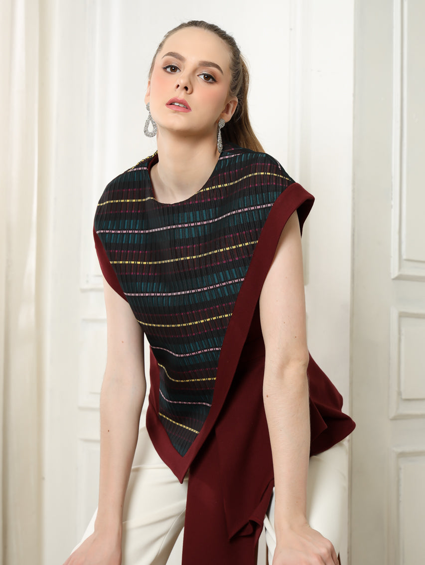 Bloom et Champs Maroon Jacquard Top