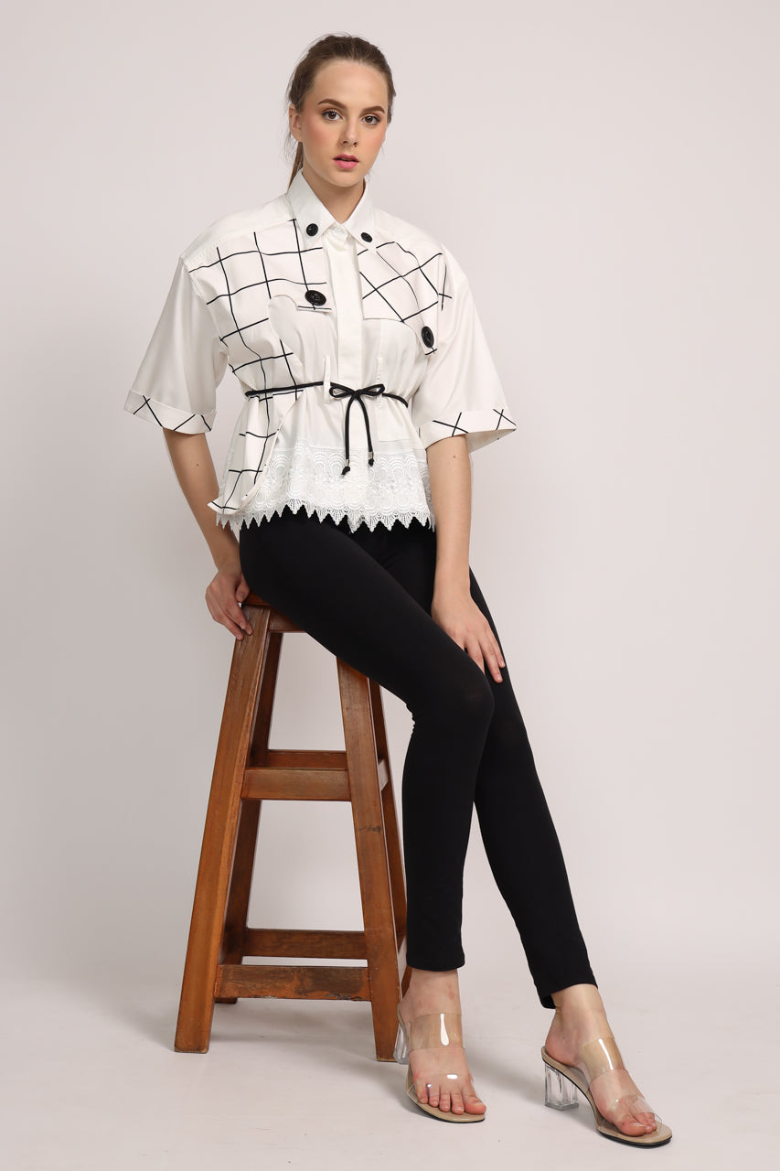 BloometChamps Kemeja Kotak Renda