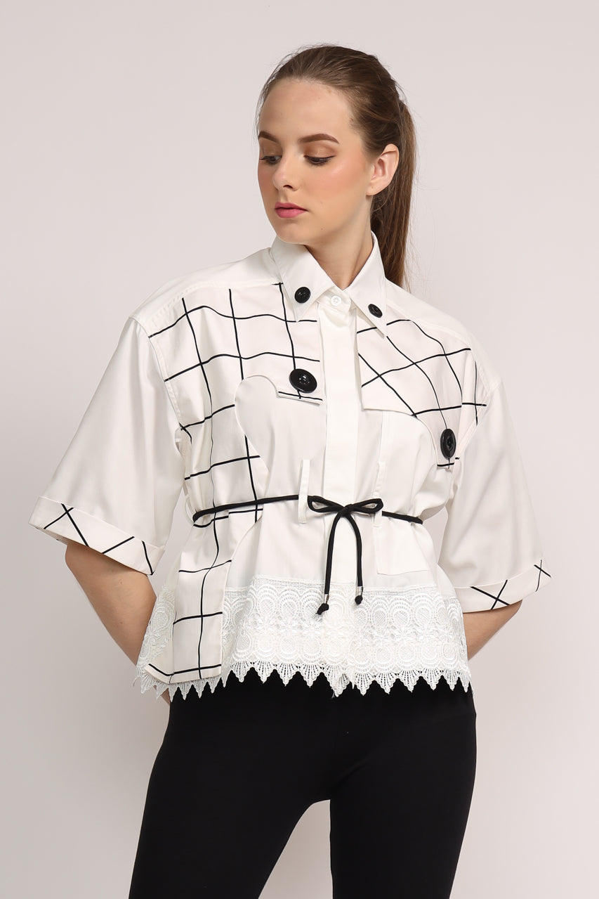 BloometChamps Kemeja Kotak Renda