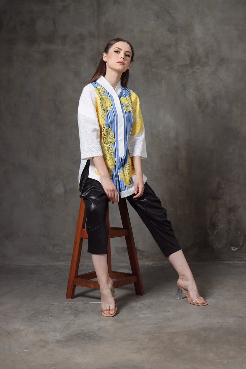 Kemeja Bordir Renda Kuning